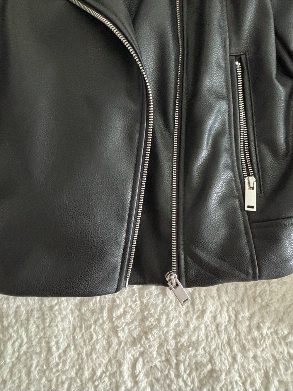 H&M Women’s Faux Leather Moto Jacket Black Size S Biker Style Zip Up - Picture 8 of 15